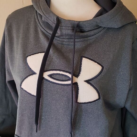 UNDER ARMOUR Women's Fleece Big Logo Chenille/Shine Hoodie Mechanic Blue L - Picture 1 of 7